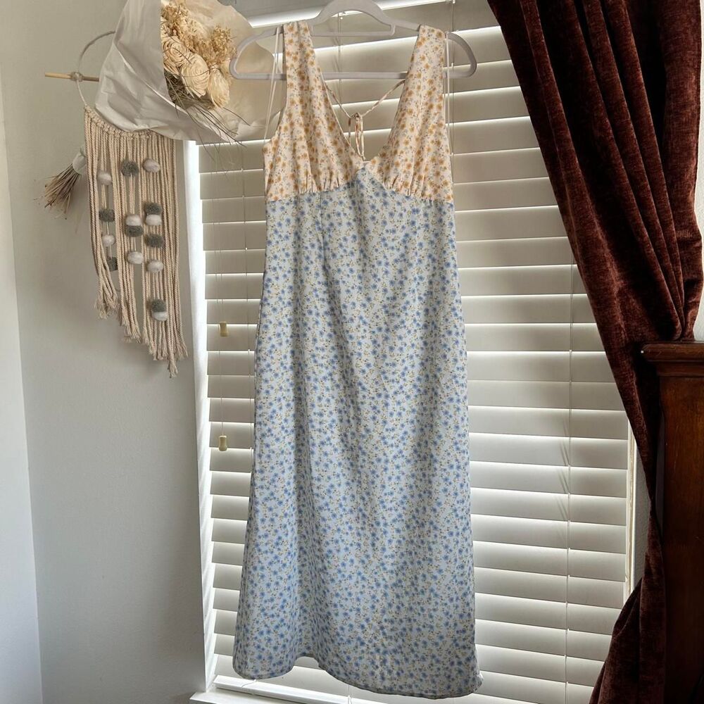 American Threads Floral Tie Back midi Dress Large Coquette Cottagecore Romantic